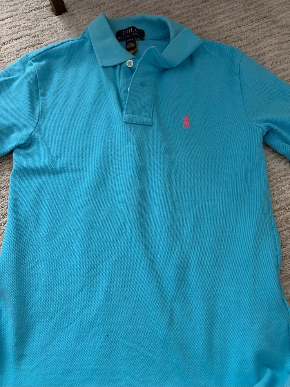 Polo by Ralph Lauren Boys Bright Turquoise Polo with Pink Pony